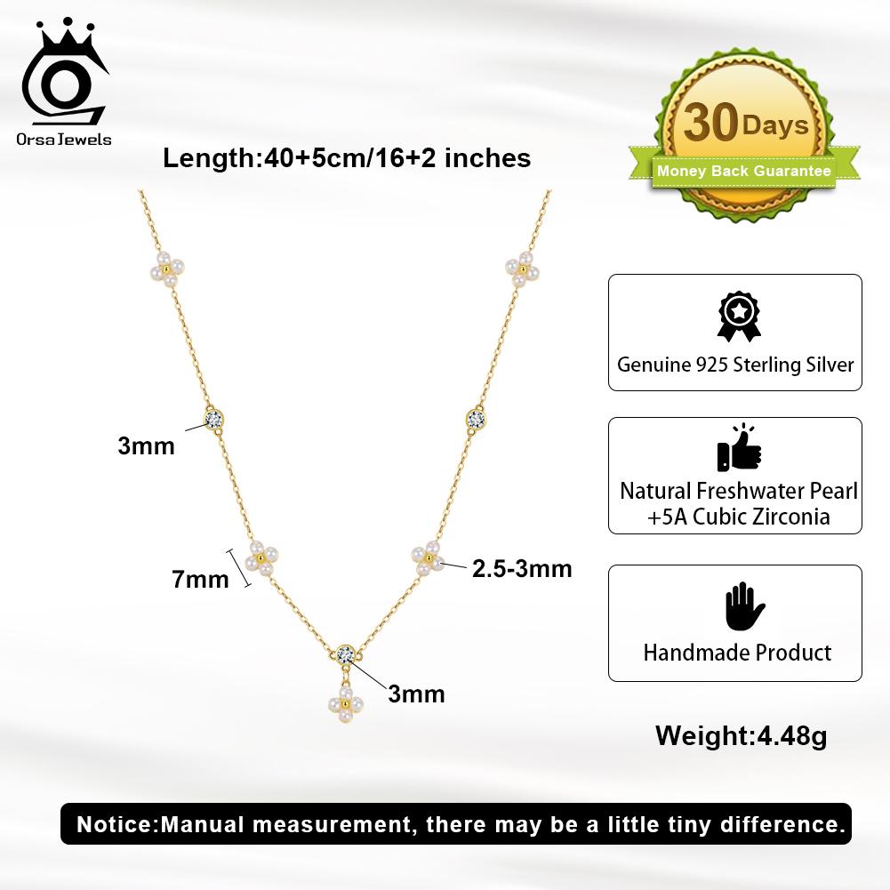 ORSA JEWELS Серебро S925 Золото 14 карат Клевер Жемчужное Ожерелье с Натуральным Жемчугом Украшения для Женщин Свадебная Вечеринка Банкет Подарок GPN100