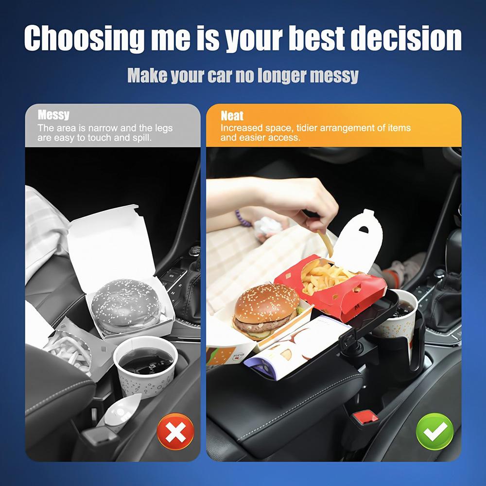 Car Cup Holder Expander With Food Tray Multi-function 360 Degree Adjustable Base Drink Stand For Lunch Snack Auto Accessories