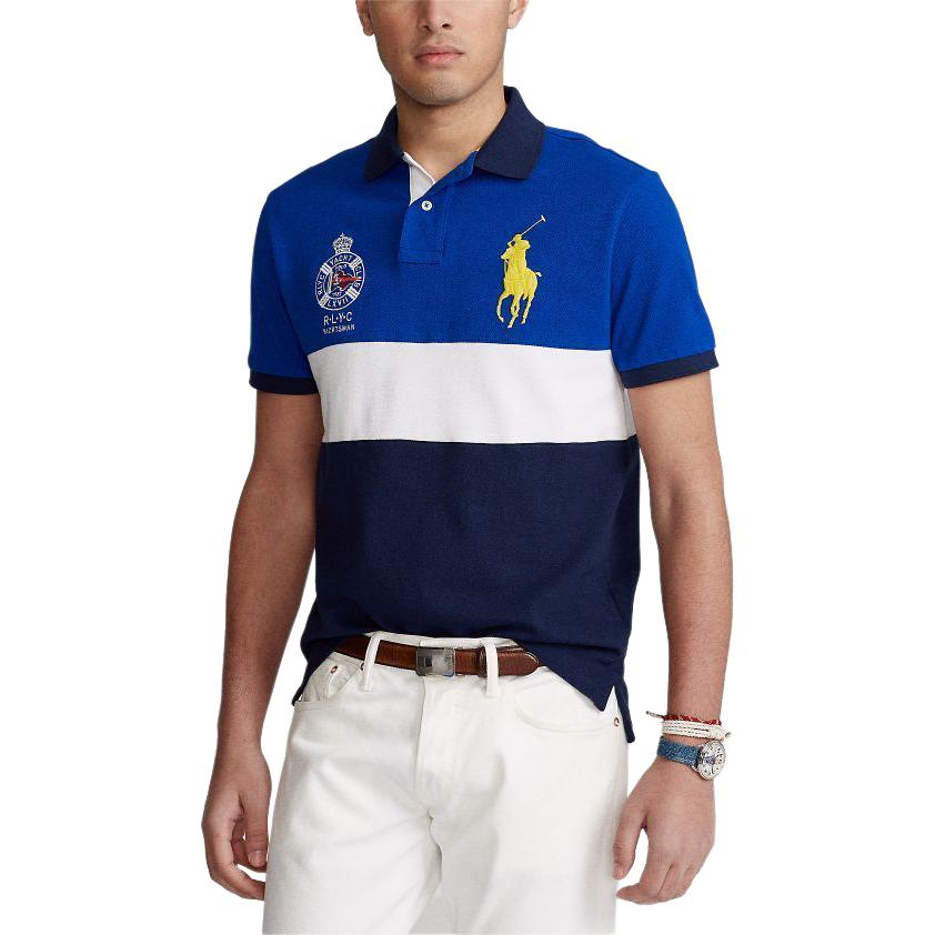 Polo Ralph Lauren Color Block Slim Fit Рубашка поло с коротким рукавом Мужская рубашка поло Синий MNPOKNI1N821204-400