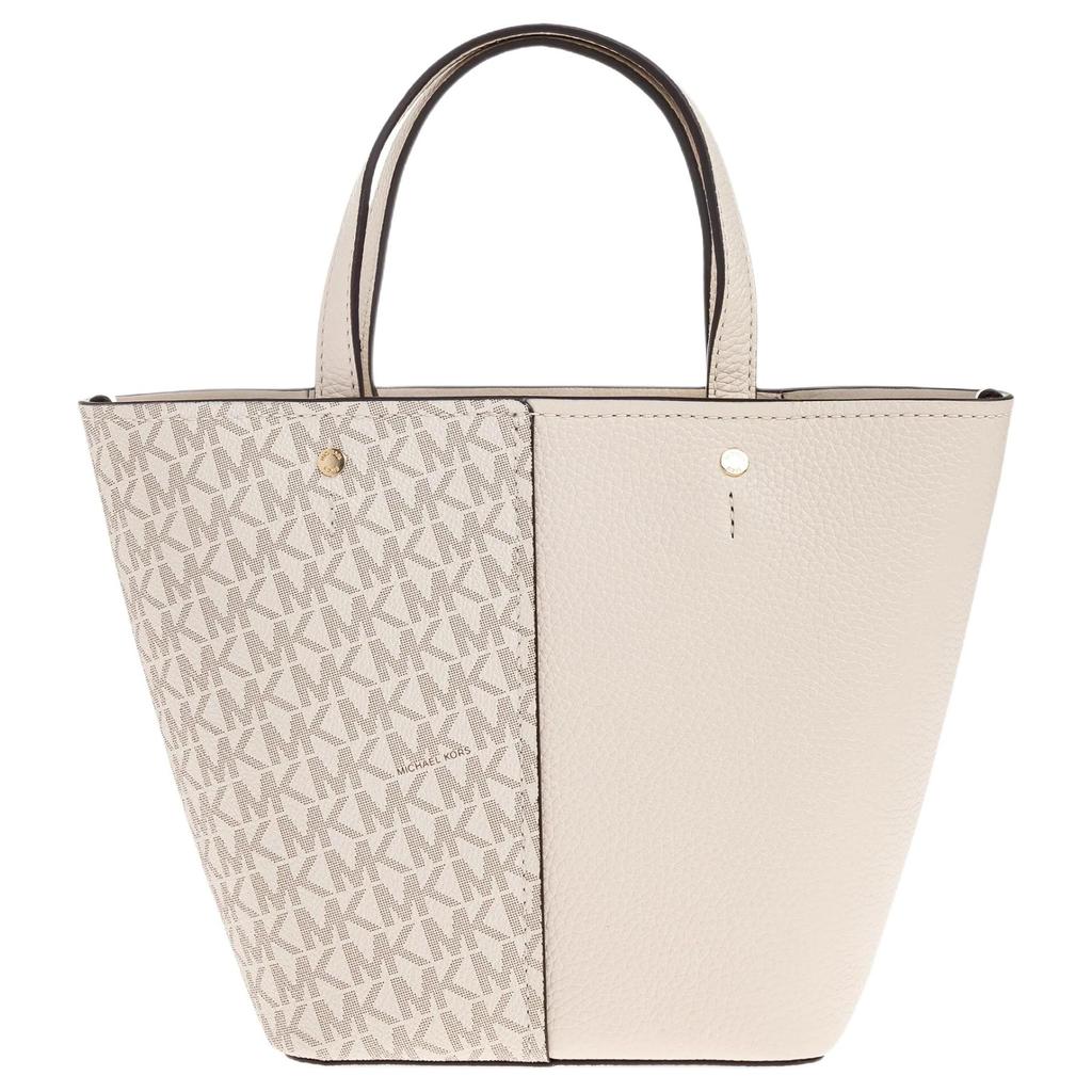 Michael Kors MK Flora Металлический логотип ПВХ Сумка-тоут Женские сумки-тоут Кремовый 32T5GFFC1B-132