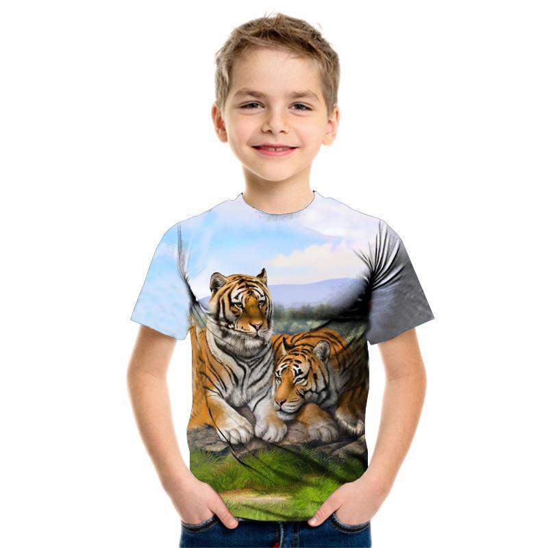 Summer Loose 3D T Shirt Funny Animal Children Tee Wolf Tiger Shirts Casual Short Sleeve Cartoon Kids Top Boys Girls
