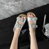 Soft Leather Version~ 4cm Heightening Platform Rhinestone Boken Sandals Women's Summer 2025 New Versatile Casual Outerwear