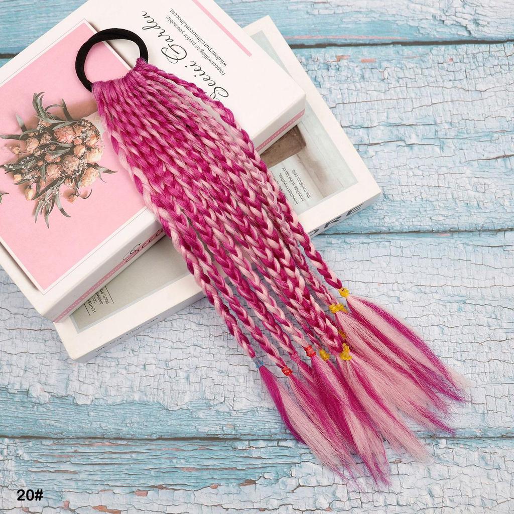 Резинка для волос Короткое Цветное Плетеное Наращивание Волос Хвост Радужный Разноцветный Синтетический Хвост для Девочек Ежедневное Вечернее Использование