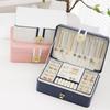 Large Two Layer Jewelry Organizer Box with 56 Stud Jacks Smooth Leather Jewelry Storage Case Display Holder with Lock