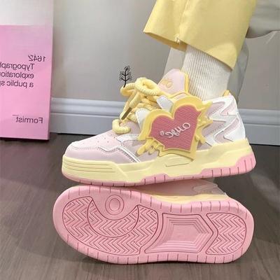 Корейские новые модные кроссовки, эстетичная обувь на платформе в форме сердца, женские дышащие кроссовки на толстом каблуке, трендовая обувь Y2k в стиле Харадзюку