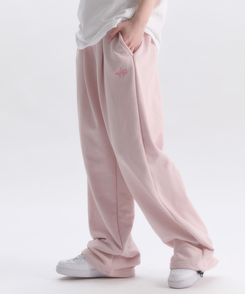 AMBLER Angel And Ribbon Embroidered Pintuck 2-Way Wide Training Sweatpants Ap1002 (Pink)