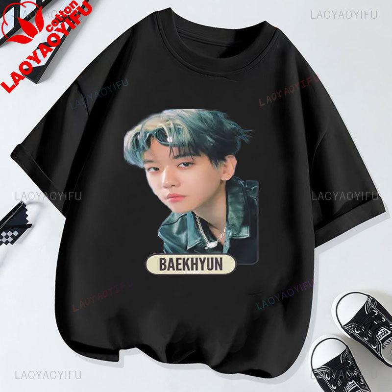 Camiseta Kpop Baekhyun EXO Cotton Short Sleeve Graphic Tshirts Hot Sale Korean Reviews Unisexy Girls Clothes for Fan Gift Tee