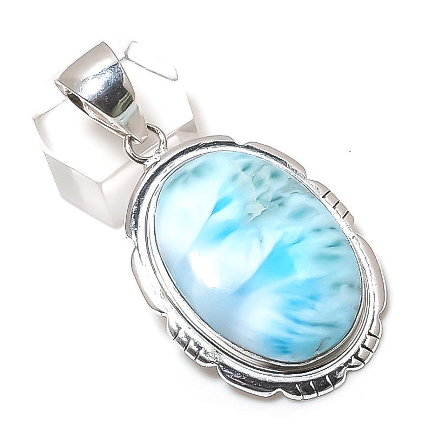 Подвеска из натурального драгоценного камня Ларимар ручной работы из стерлингового серебра 925 пробы 2,05 дюйма E4R53