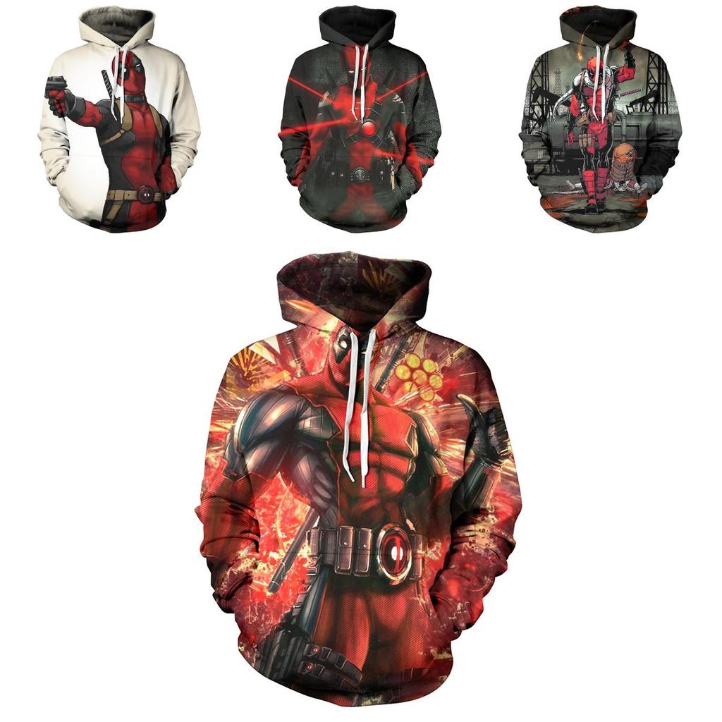 Men's Deadpool Sweatshirts Long Sleeve Hooded Coat Pullover Hoodies With Superhero Design
