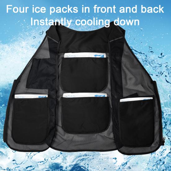 Охлаждающий жилет для мужчин и женщин, регулируемый, дышащий сетчатый ледяной жилет с 4 карманами, летняя прохладная куртка для жаркой погоды, для работы на открытом воздухе, рыбалки, велоспорта