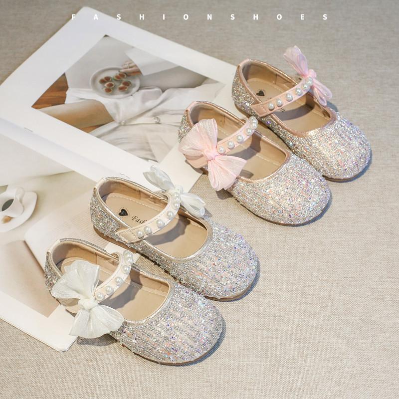 Блестящие туфли принцессы для девочек, туфли Мэри Джейн для маленьких детей, модные детские туфли с жемчугом и бантом