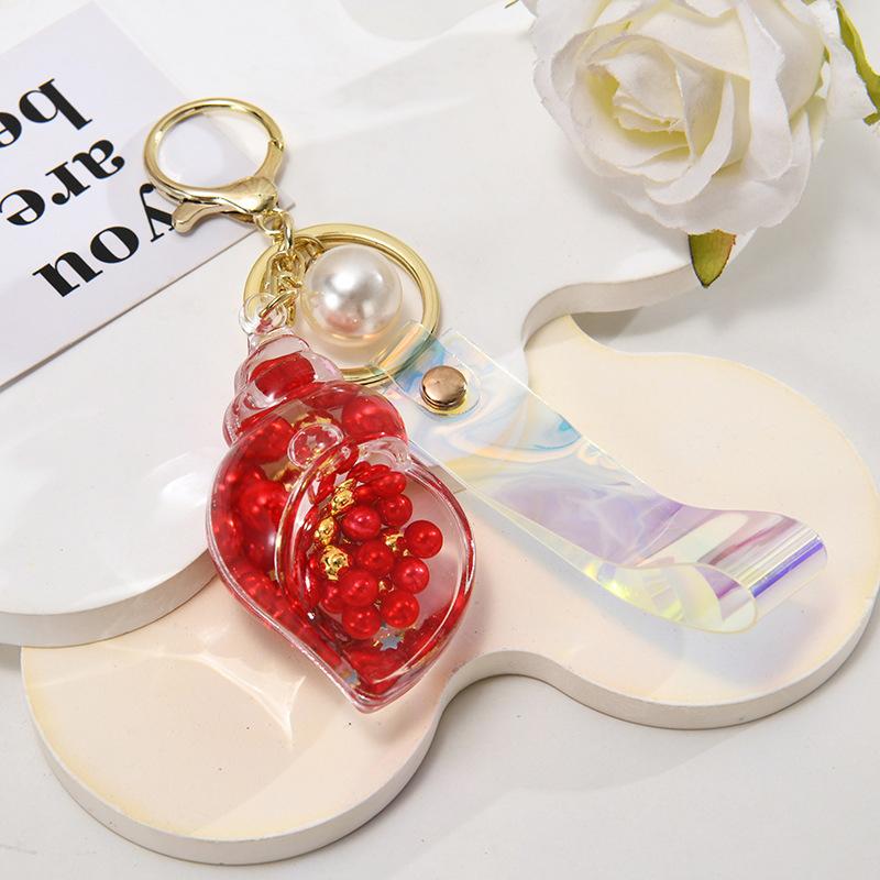 Брелок для ключей в виде бутылки с жидкостью в виде раковины, креативный, подвижный, с блестками, акриловый, женский, с подвеской на сумку, брелок для ключей, подарки