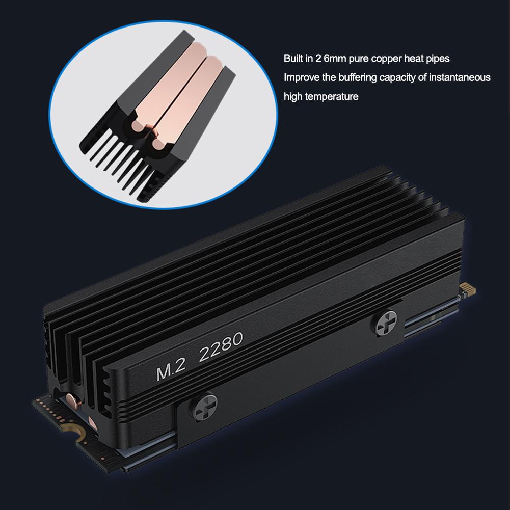 Радиатор M.2 SSD с термосиликоновой прокладкой Алюминиевый кулер M.2 SSD с 2 медными тепловыми трубками Прокладка кулера для M.2 NVMe 2280 SSD