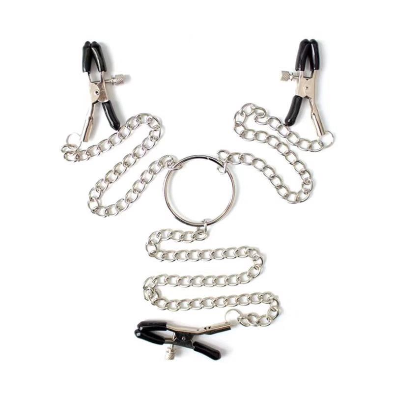 Adjustable Y-shaped Nipple Clitoris Nipple Clamp with Stainless Steel Metal Chain Flirting Breast-fed Sex Toy Stainless