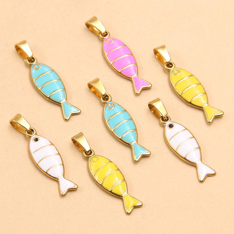 Gold & Enamel Striped Fish Crab Charm - DIY Necklace, Bracelet, Earring Accessories (2 Styles, Stainless Steel)