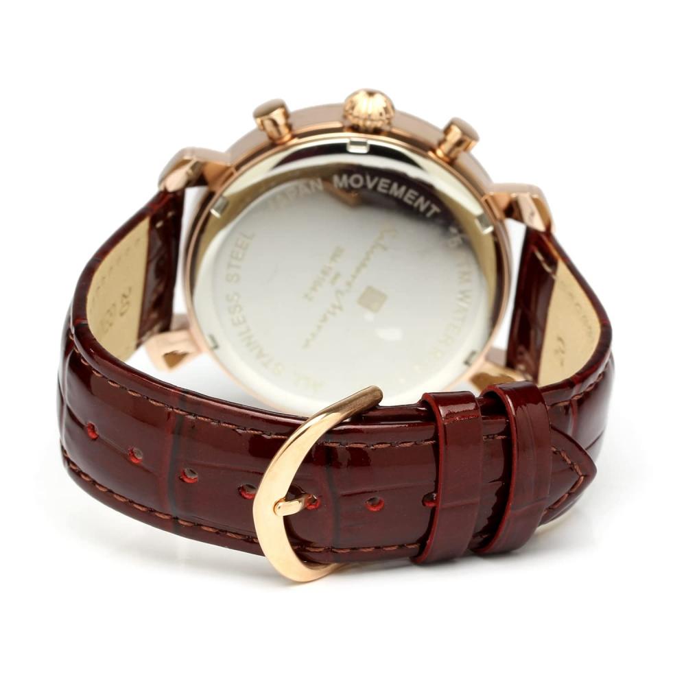 [Salvatore Mara] Часы с многогранным стеклом, хронограф, ремешок из кожи крокодила, мужские, коричневые, SM19104-PGBRBR