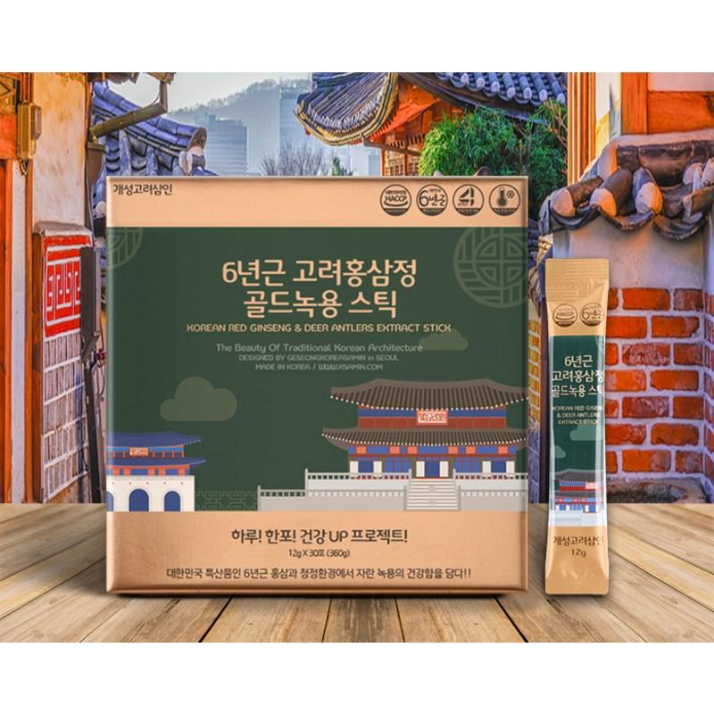 Kaesong Koryo Ginseng, экстракт красного корейского женьшеня 6-летней выдержки, набор палочек из золотых рогов оленя, 360 г, 1 коробка