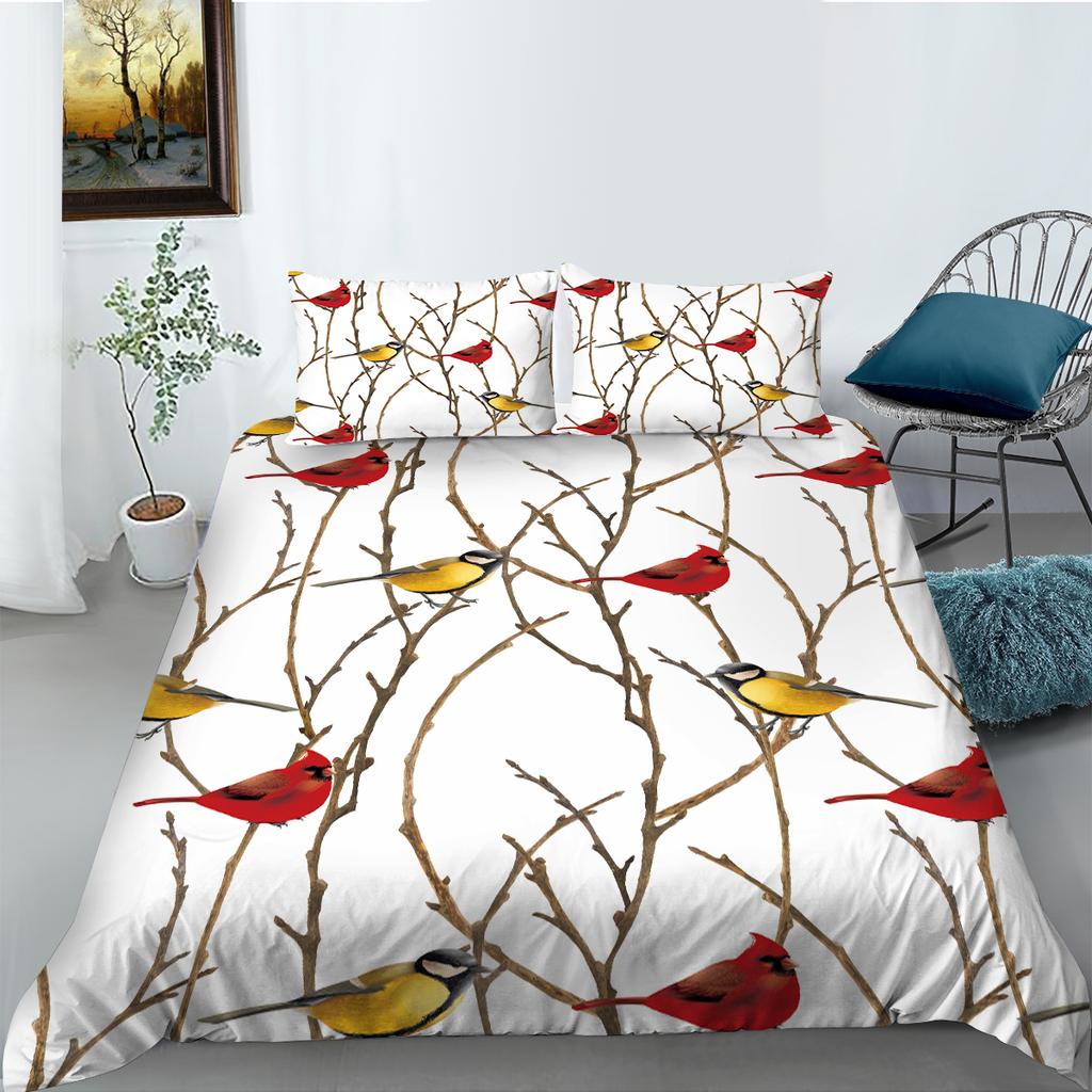 3D Animal Pattern Bedding Bird Print Quilt Cover Pillowcase 2 or 3 Full Size Twin Bed Microfiber Fabric Soft Washable Zipper Home Decoration