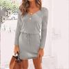 Уютный женский вязаный джемпер-платье с глубоким V-образным вырезом для осени и зимы