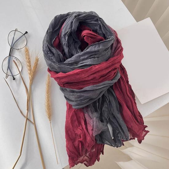 Unisex Shawl Scarf Gradient Color Versatile Wrinkled Long Scarf Autumn Winter Wind-Proof Cold-Resistant Shawl Wrap