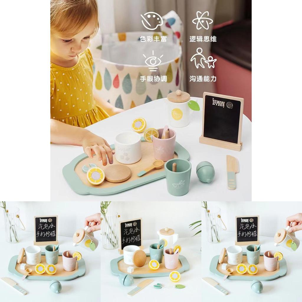 Wooden Childrens Tea Party Set With Realistic Lemon Tea Accessories For Early Education