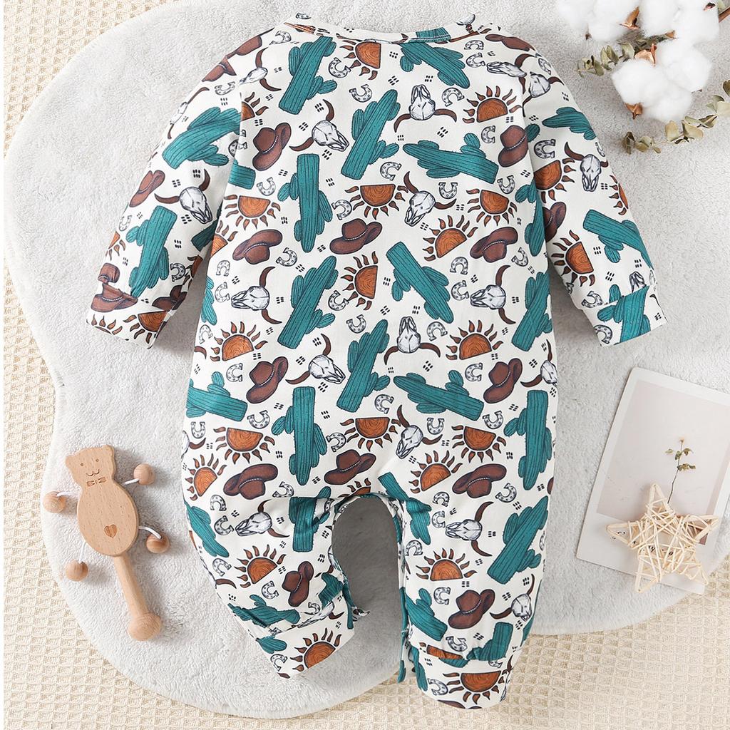 Детский комбинезон с принтом в ковбойском стиле для младенцев, повседневный комбинезон с длинными рукавами