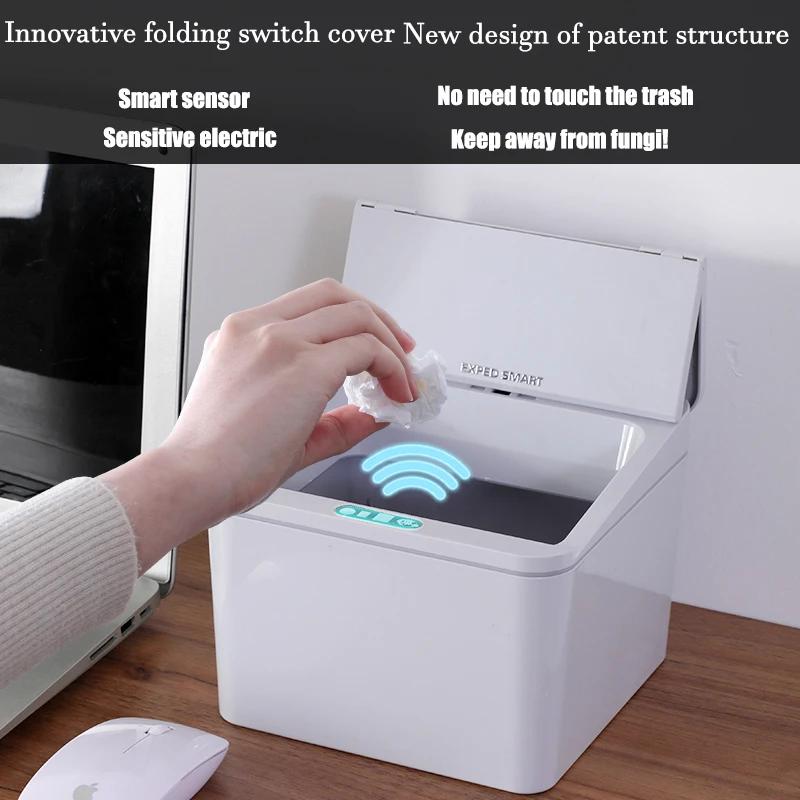 Ч 4/6л Настольная Мини-мусорка с датчиком Маленькая мусорка для столешницы с крышкой Крошечная корзина для мусора Миниатюрная настольная мусорка для ванной комнаты