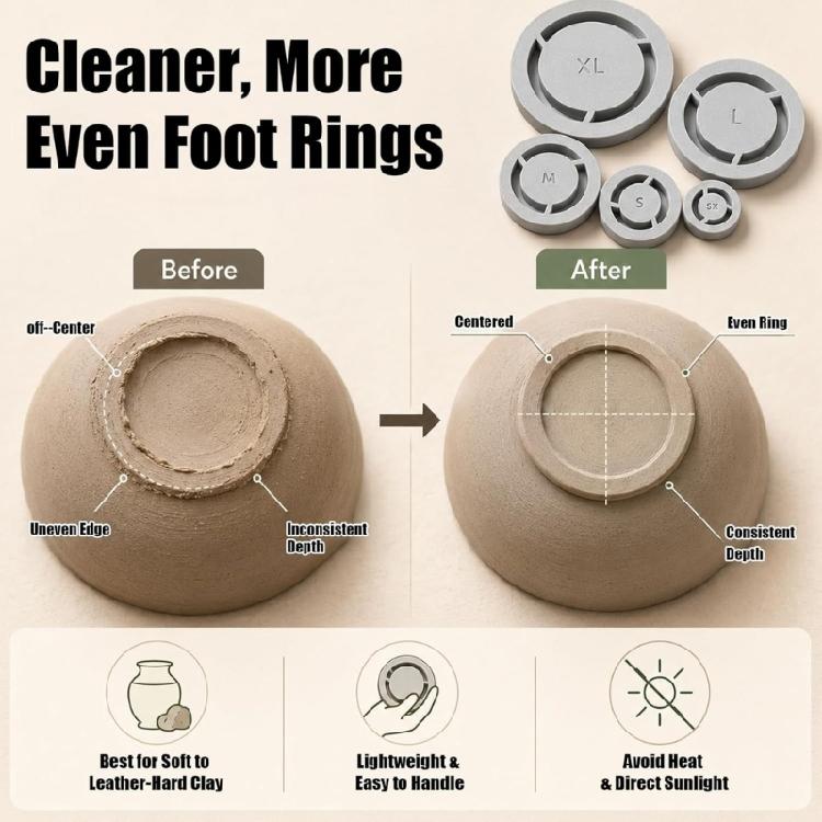 ABS Pottery Base Form Set, 5 Trimming Support Guides for Clay Bottom Shaping, Matte Finish Handling and Wheel Side Studio Tasks in Daily Use