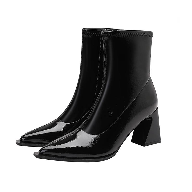 Fashion Women's Fashion Chunky Single Boots Fall New Pointy Side Zipper Anti-slip Wear-resistant Short Boots