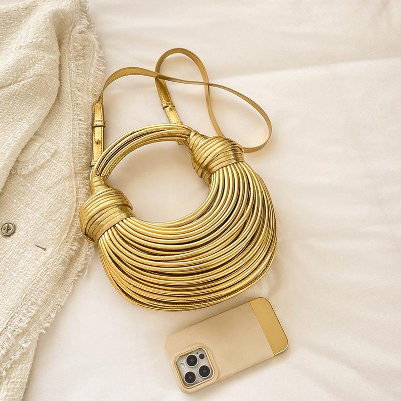 Metal Noodle Armpit Bag 2025 New European and American Fashion Glossy Hand Carry Women's Shoulder Crossbody Dumpling Bag