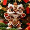 Yousheng Car Pendant with Metal Chain Lion Dance Design Plush Fabric Car Charm Keychain Bag Accessory Good Fortune Decoration