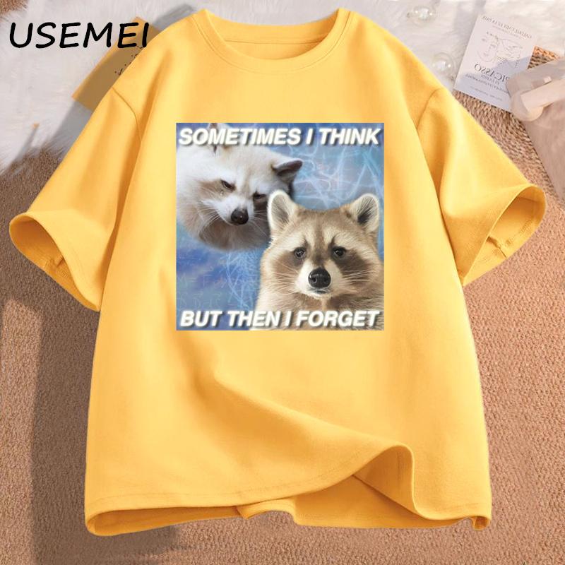 Funny Meme TShirt Sometimes I Think But Then I Forget Funny Trash Raccoon Cat Tshirt Dark Humor Tees Oversized Lover Clothes