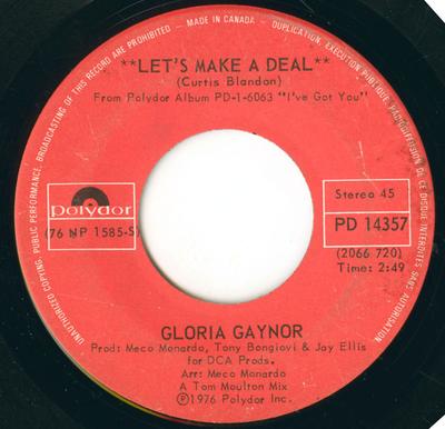 7-дюймовая пластинка GLORIA GAYNOR - Let's Make A Deal / Let's Make Love PD14357 Polydor 1976 Канада Soul/Funk Б/у