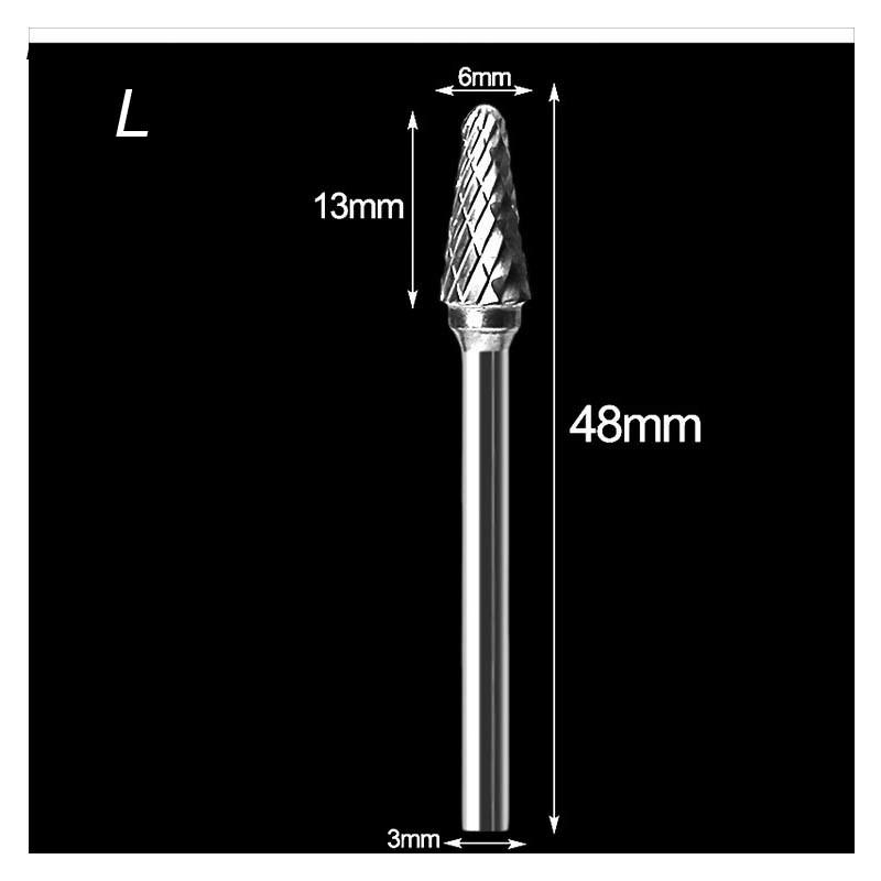 3mm Shank Drawing Tungsten Carbide Burr Milling Cutter Rotary Tool Double Diamond Cut for Dremel Metal Wood Electric Grinding