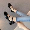 Summer New Mary Jane Square Head Sandals Fashion Buckle Retro Baotou Middle Heel Small Leather Shoes
