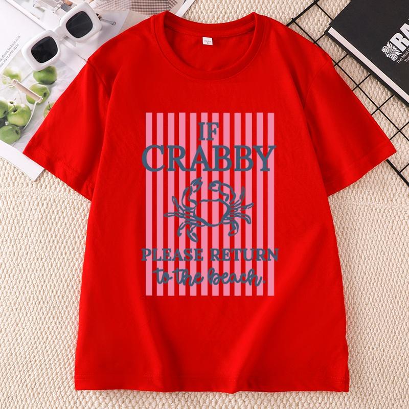 If Crabby Please Return To The Beach T Shirts Striped Short Sleeve Cotton Beach Vacation TShirt Design Funny Crab Graphic Tees