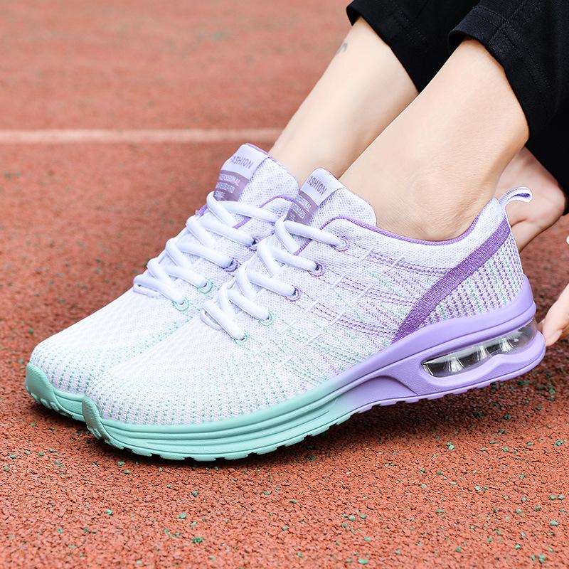 Spring and Summer Large Size Breathable Women's Shoes New Flat-bottomed Casual Shoes Versatile Shoes Flying Woven Air Cushion Sports Shoes