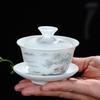 Высокий белый фарфоровый пиала с крышкой, большая керамическая чайная пиала Sancai с крышкой, чайная пиала из цзиндэчжэньского расписного сине-белого фарфора