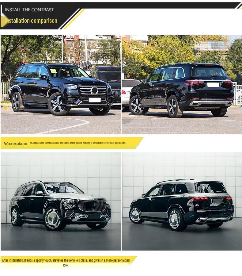 Compatible Mercedes-Benz GLS Maybach Body Kit: Grille, Bumpers, Rear Lip, Tailpipes, Fog Light Surrounds.