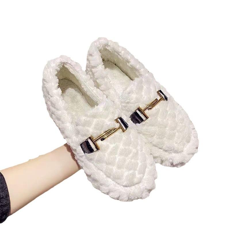 Зимние дутые туфли плюшевые туфли женские корейская версия на плоской подошве теплые хлопковые туфли нескользящие свободные