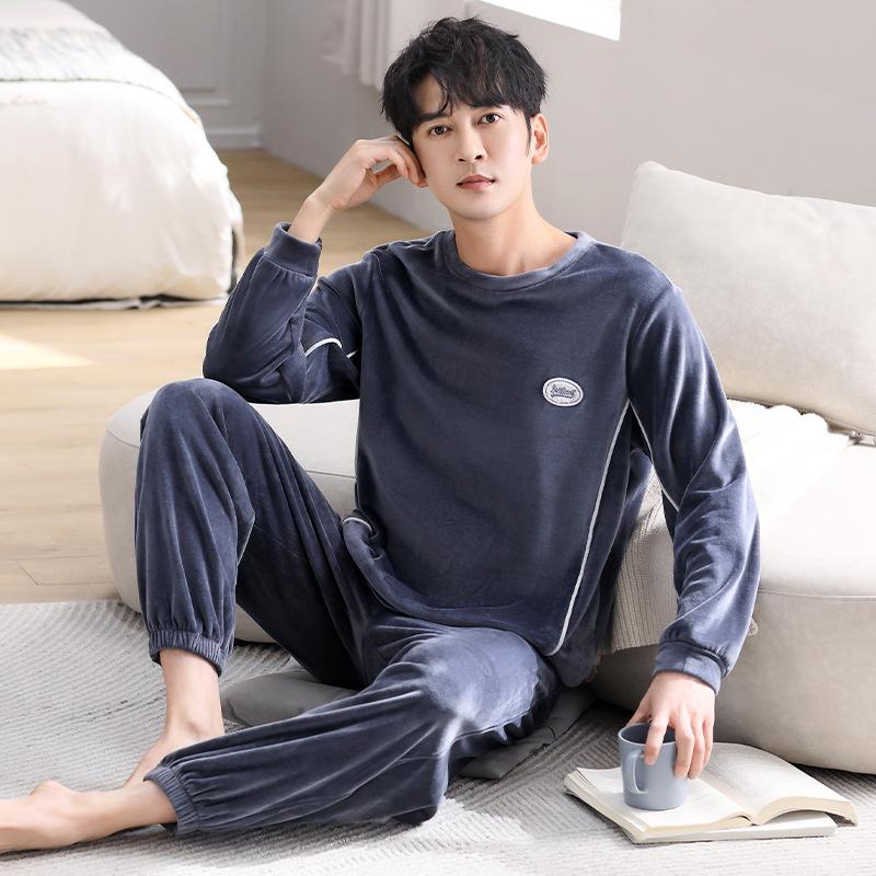 Мужская пижама осень и зима островной флис тонкая фланель домашняя одежда флис теплая большой размер коралловый флис костюм мужской