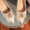 Fashion Single Shoes Thick Heel Dress Mid-heel Shoes French Wedding Shoes Women's 2025 French Bridal Shoes Pearl Daily Wearable Shoes