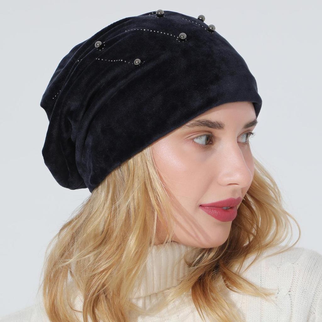 Осенне-зимний женский пуловер с бусинами, универсальная двухслойная замшевая теплая лунная шляпа