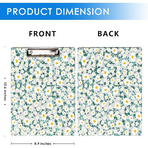Britimes Clipboard Decorative Office School Hardboard Wood Nursing Clip Board and Pad for Standard A4 Letter Size Vintage Cute Flower Floral Daisy
