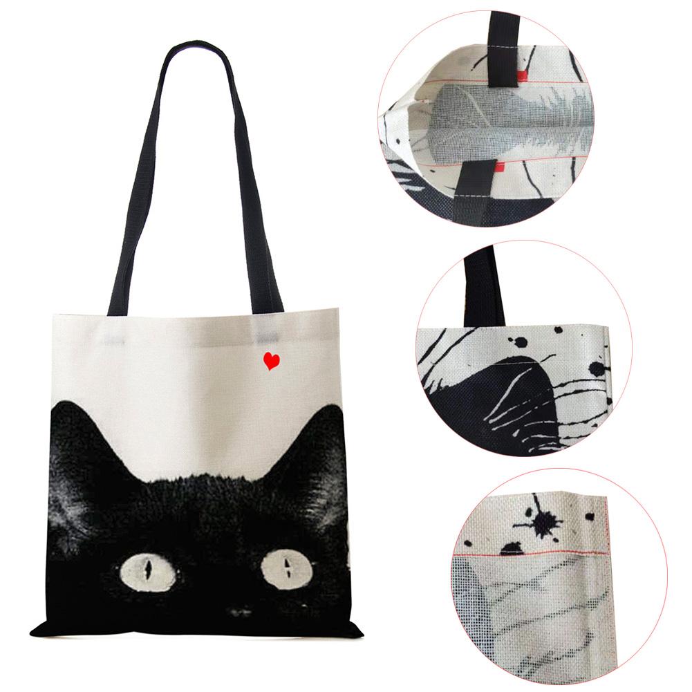 Персонализируйте Милый Акварельный Принт с Кошкой Женские Дизайнерские Холщовые Сумки Тканевые Эко Многоразовые Сумки-Шоперы Сумки на Плечо Школьная Сумка для Книг KTY