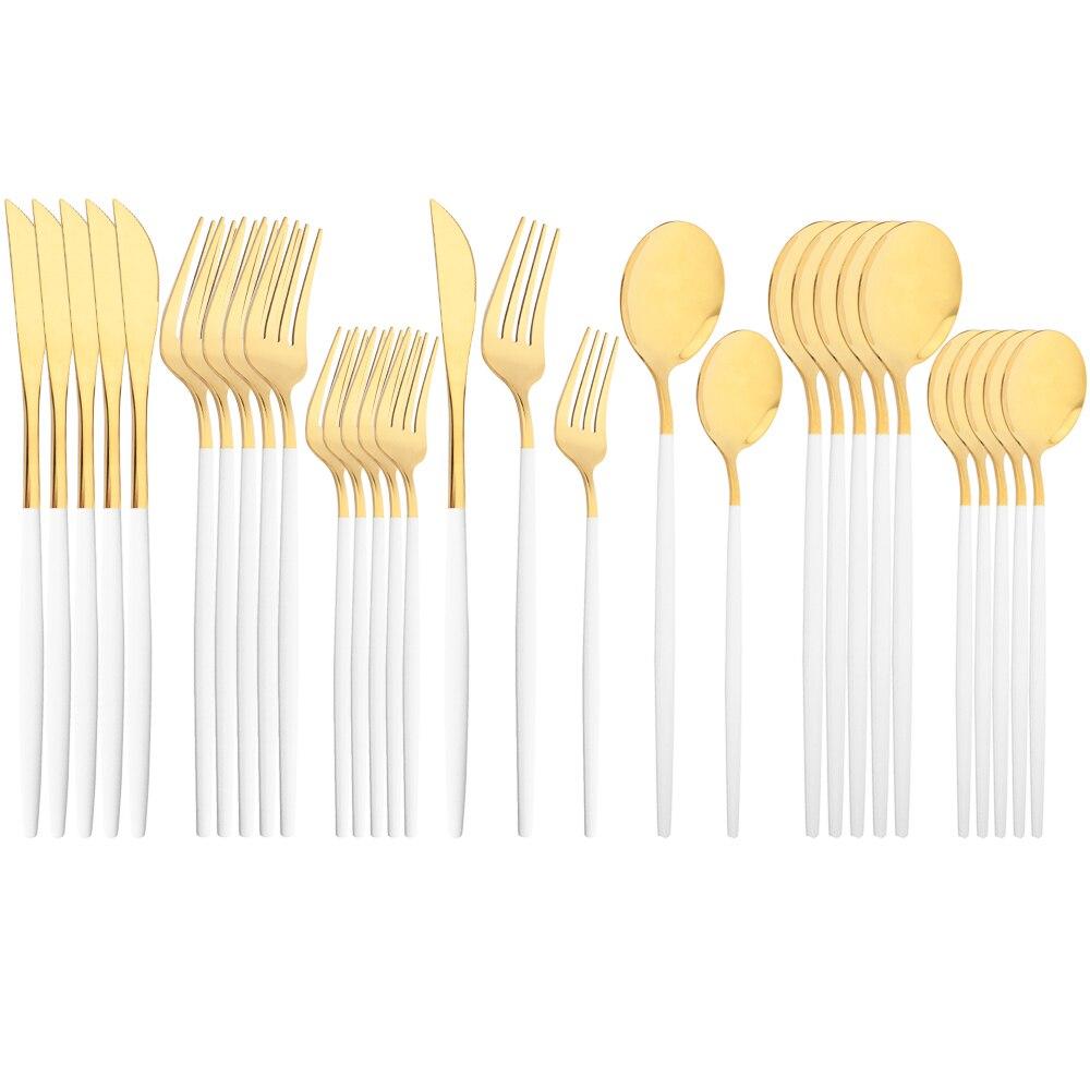 Зеркальный набор столовых приборов из нержавеющей стали, 30 предметов, черно-золотой столовый прибор, нож, вилка, ложка, набор столовых приборов, десертная ложка, набор столовых приборов