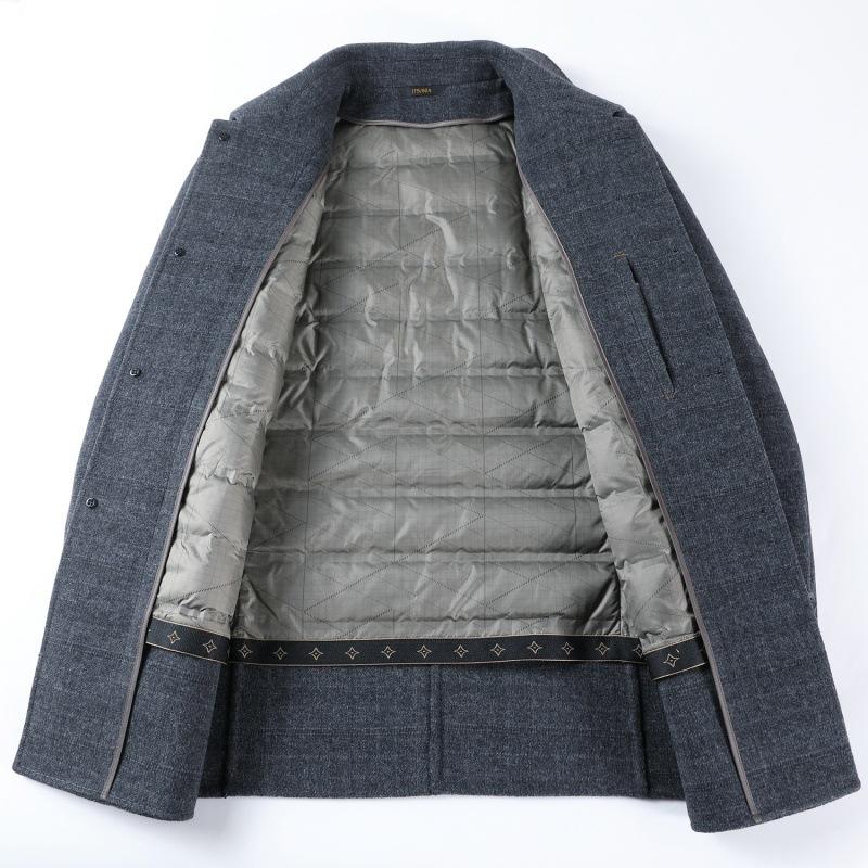 New High-end Double-sided Cashmere Coat for Men with Removable Down Lining, Mid-length Woolen Wool Thick Lapel Coat