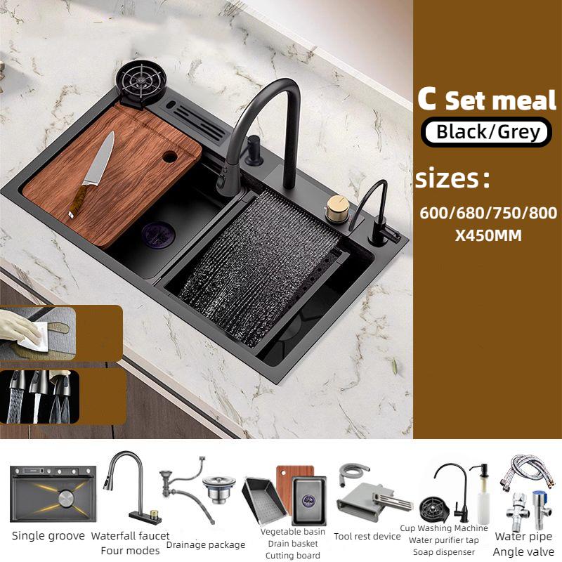 Водопадная мойка для кухни из нержавеющей стали, монтируемая сверху, рельефная большая однослотовая раковина с многофункциональным баком, низкая цена