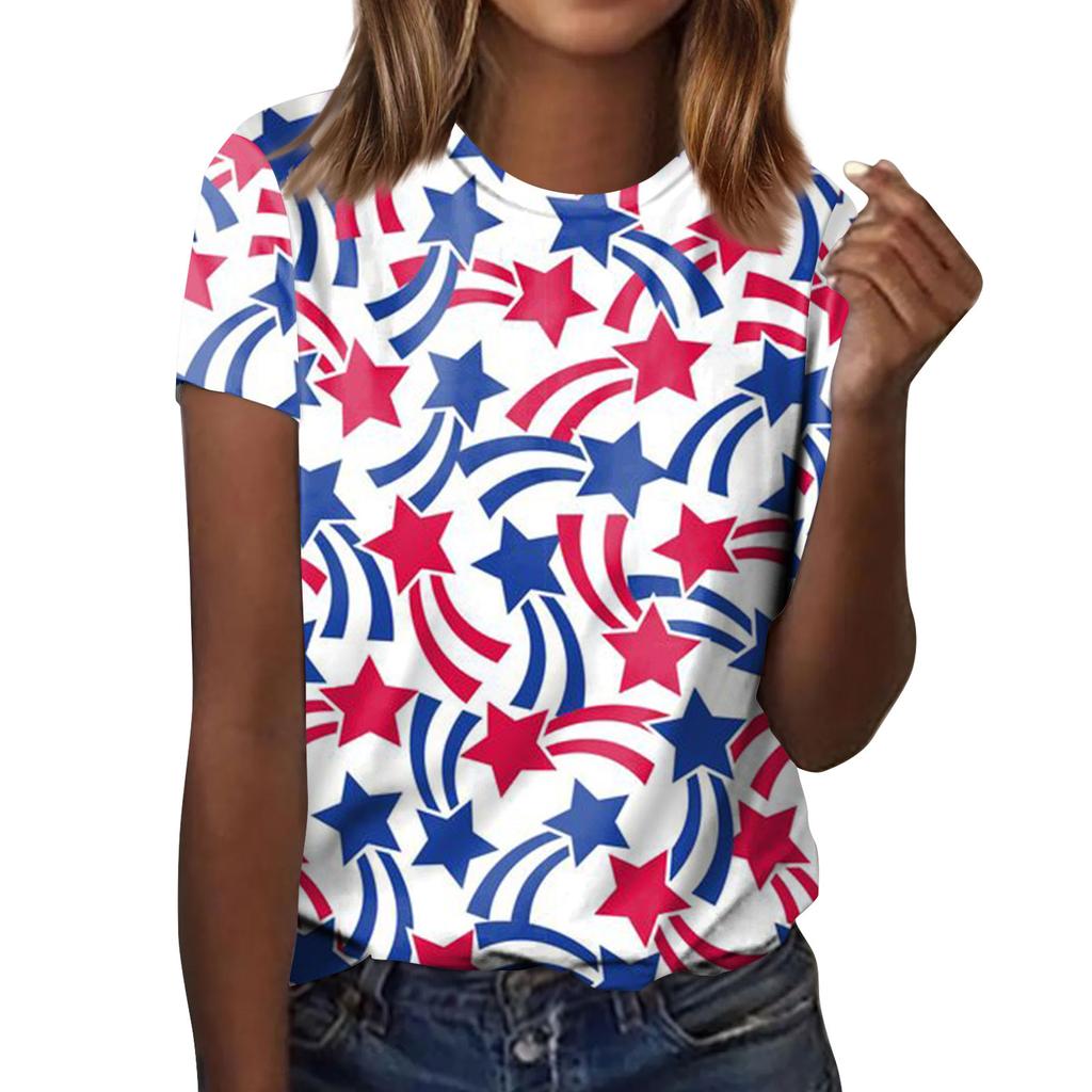 Women's Fashion Casual Independence Day Printed Round Neck Short Sleeve T-Shirt Top