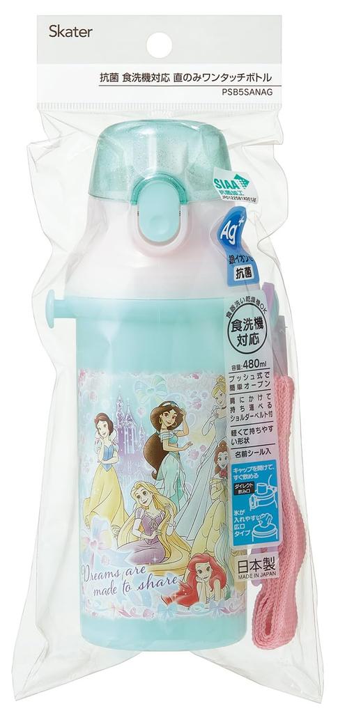 Skater Пластиковая бутылка для воды 480 мл, одно нажатие, антибактериальная, для детей, легкая, антибактериальная обработка, сделано в Японии, Disney Princess 25